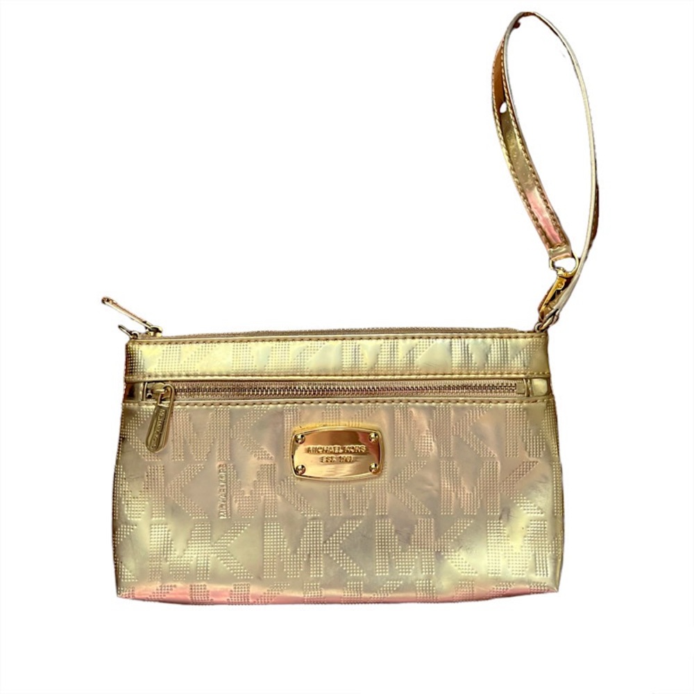 Michael Kors Shiny Gold MK Monogram Wristlet ✨